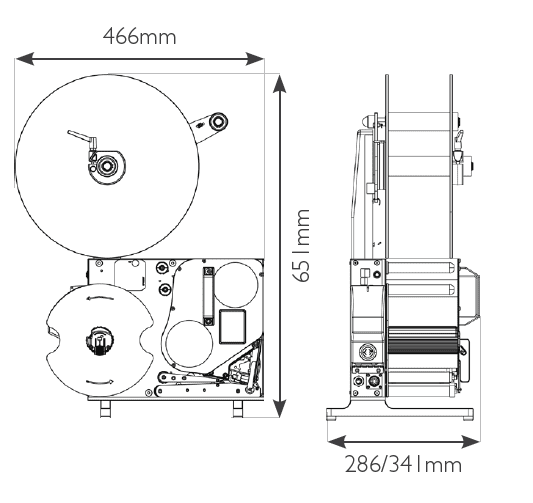 Technical specifications for Domino Mx350i-DTP print & apply system for manual label application