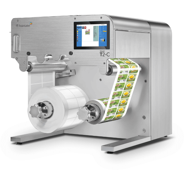 High-Capacity Label Printer Producing Colorful Labels with Trojan™ T2-C